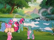 Fizzy (My Little Pony 'n Friends) creating bubbles using her unicorn magic.