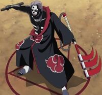 A symbol of absolute death, Hidan (Naruto) takes on the form similar to a grim reaper when utilizing his ritualistic killings.