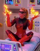 Solar Flare (Mighty Med) is a famous flaming hero who can manipulate and generate both fire and heat, like her mother the original Solar Flare.