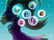 Biometals (Megaman ZX series) are miniature devices that stores the data (eg. personality or battle data) of a Reploid or human and is able to form armor around the user via their M.E.G.A System to allow the user to Megamerge.