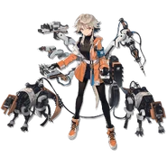 Mayer Stony (Arknights) is proficient in creating and the use of her remote-controlled canine robots called the Robotters.