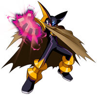 Bass.EXE (Mega Man Battle Network) evolved and obtained godlike power by absorbing the deleted data of viruses and other Navis.