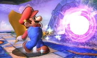 Mario (Super Mario Bros.) uses his Cape to reflect a projectile attack.