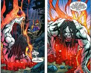 Lobo (DC Comics) possesses regenerative powers of such a level that he can recreate his entire body from nothing more than a puddle of his blood, as he is banned from Death.