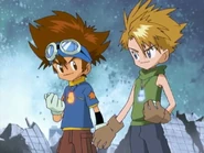 In order to fulfill a prophecy, Tai and Matt (Digimon Adventure) willingly let themselves be hit by "arrows of light" by Angemon and Angewomon, causing their partner Digimon to warp-digivolve into...