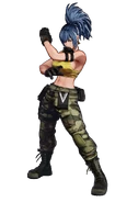KOF XV Leona full.png (269 KB) Leona (SNK) can slash or thrust with her hands, and then create explosions through her gloves.