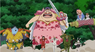 Charlotte Linlin/Big Mom (One Piece) has a near invulnerable body, being able to withstand cannon blasts and thunderbolts as though nothing, except when she is emotionally vulnerable or when starved from extended hunger pangs.