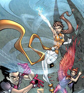 Sofia Mantega/Wind Dancer (Marvel Comics) generates a blast of wind.