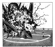 Aoi Fukasaku (Coppelion) generates an explosion that destroys an aircraft.