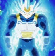 After remembering his promise to Cabba, Vegeta (Dragon Ball series) increased the power of Super Saiyan Blue form, putting all of the power he had and breaking though his limits, achieving the level of Super Saiyan Blue Evolved.