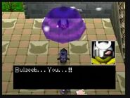 Bulzeeb (Bomberman 64: The Second Attack) releases a Shadow Bomb to kill Zoniha.