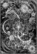 The Other Gods (Cthulhu Mythos) reside in the outer void, a space of pure nothingness and chaos that transcends all conceptions of being, size and boundaries, as the genuine and ultimate "absolute infinity" beyond the mathematics of any conceivable cosmos, of which all of existence is nothing but an atom, as it is unreachably beyond a world of pure dreams residing beyond the reach of a vast hierarchy of "limitless vacua beyond all thought and entity" that correspond to increasingly deeper and more abstract perceptions of infinity in a world of pure dreams that lies completely beyond infinite-dimensional spacetime, all objects corresponding to that dimensionality are merely infinitesimal cross-sections of objects in the next dimension up, and this chain goes upwards to "archetypal infinity". These infinite-dimensional universes in and of themselves are merely atoms in a greater cosmos, which makes up one higher level in a fractal of realities.