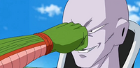 Tagoma (Dragon Ball Super) takes a punch to the face from Piccolo without even flinching.