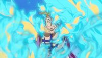 Marco (One Piece) controlling his Blue Flames of Resurrection.