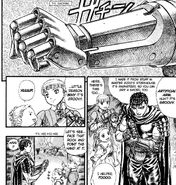 After losing his left forearm during the Eclipse, Guts (Berserk) replaced it with a metallic device known as the Cannon Arm.