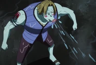 Chew (One Piece) using his Hyappatsu Mizudeppo to fire water bullets rapidly and with great force.