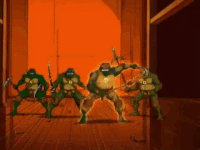 When Michelangelo (Teenage Mutant Ninja Turtles 2003) trained under the Ninja Tribunal, he was able to wield one the Fangs of the Dragon, Inazuma, which can command lightning from the heavens. With the weapon, Michelangelo and lash out attack with great speed and power, and send out multiple bolts of lightning.