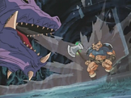 Dragon Zombie (Yu-Gi-Oh!) using Deadly Zombie Breath to release a corrosive blast that rots the opponent.