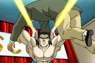 Alistair Smythe (Spider-Man: The Animated Series) firing twin energy beams.