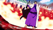 A blind master swordsman, Admiral Fujitora (One Piece) combines his Zuri Zuri no Mi's gravity powers with his swordsmanship to cause massive gravitational pull on his opponents...