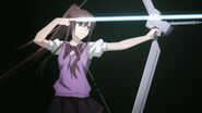 Sayaka Kirasaka (Strike the Blood) wields the space-slicing sword, Kōkarin, which she can also warp into a bow to fire off energy arrows.