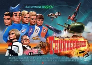 The Tracy family (Thunderbirds) in their respective vehicles.