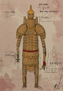 SCP-2406 - The Colossus (SCP Foundation) is the recovered remains of a giant mecha created by the ancient Mekhanites during the Bronze Age to combat the Kalmaktama Empire and prevent the complete conquest of the Mediterranean by the Sarkics.