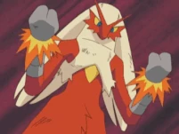 Blaziken (Pokémon) using its powerful Blaze Kick.