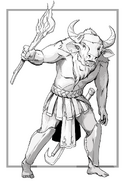 The classic Minotaur (D&D) was a true Theriocephalic Physiology with human legs and skin.