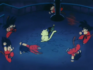 Son Goku (Dragon Ball) creates many afterimages in the hopes of confusing Karin while aiming to take the Sacred Water.