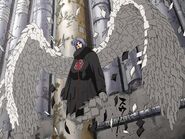 Konan (Naruto) compresses thousands of sheets of paper to create angelic wings.