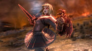 Pyrrha (Soulcalibur V) has been corrupted by Soul Edge, becoming the demonic Pyrrha Ω.