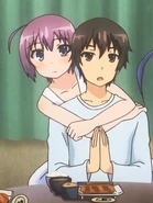 Since she has no physical senses other then sight and hearing because of her spiritual state, Sanae (Invaders of the Rokujyoma) can share Satomi's sensory inputs by hugging him, allowing her to re-experience the senses she no longer has.