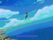 Vegito (Dragon Ball Z) using Kiai to create a razor-sharp gust of wind to cut open Super Buu's cheek.