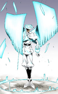 Like most Quincies using their Vollständig, Quilge Opie (Bleach) gains wings made out of light which enable him to fly.