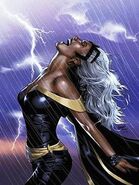 Storm (Marvel) creating a storm of lightning and snow.