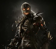 Scarecrow (Injustice 2) uses his sickle to rip open a hole in reality, as crows come out to signal the coming of an even bigger chain coming from inside the rip. The opponent is then pulled into a graveyard, where a gigantic version of Scarecrow drags the opponent with the chain, smashing and pounding them into the ground twice. The move eventually ends with Scarecrow smashing the opponent downwards into a grave with their name engraved on the headstone.