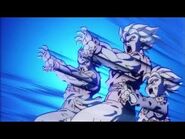 Goku, Gohan, and Goten (Dragon Ball Z) Using the Kamehameha to defeat Broly