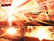 Using the Super Flare, Superman (DC Comics) releases all of the solar energy stored within his cells at once, creating a solar explosion powerful enough to incinerate everything within a quarter mile radius.