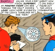 Ultra Boy (DC Comics) possesses penetra vision, a version of X-Ray vision which allows him to see through lead.