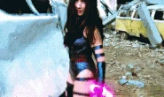 Psylocke (X-Men: Apocalypse) creates a psionic whip.