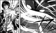 The One Being Sought (Code:Breaker) using a quick zap of his Absolute Space to spark off Rei's sleeve.