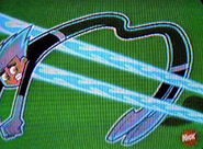 Danny Phantom (Danny Phantom) stretches to avoid an energy beam.