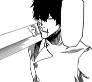 Cang Du (Bleach) using his The Iron to harden his skin to block Haschwalth's sword.