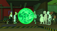 The Time Sphere (Futurama) opens up when someone speaks the code and takes people back to the past at the cost of any time-duplicate paradoxes dying.