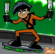 Danny Fenton/Phantom (Danny Phantom) wielding his parents Fenton rod device staff which can split into two separate Kali sticks for dual wielding.