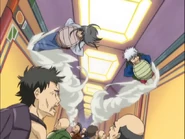 Gintoki Sakata and Kotaro Katsura (Gintama) shuffling at an incredible speed that they are running on walls.