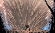 Onua (Bionicle) creating a huge explosion of mud and dirt.