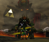 Ganondorf (The Legend of Zelda series) takes on the form of Ganon through the Triforce of Power.