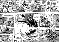 A Marine who'd underwent rigorous training under Garp, who trained by using old battleships as a punching bag and his personal training, Koby (One Piece) has built up punching power of a similar caliber enough to break apart a mountain-sized hand empowered with Busoshoku Haki.